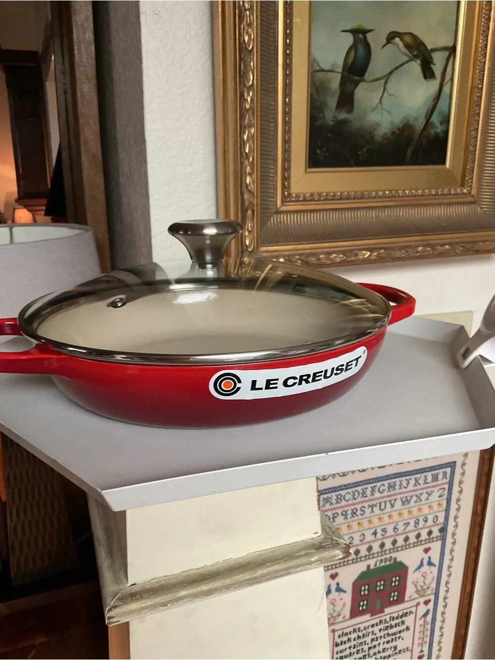 LE CREUSET ENAMELED CAST IRON BRAISER GLASS LID 2.25 QT CERISE RED NEW NO BOX
